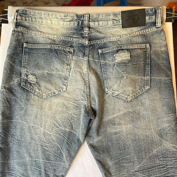 Rsrch & DVlpmnt Men Jeans size 38 x 32 Blue & White Mid Rise Straight Fit NWT - Picture 11 of 12